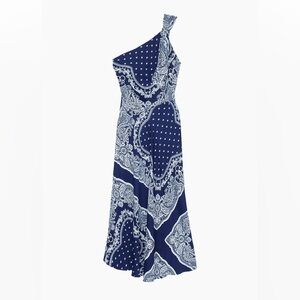 Sandro Orlana One-Shoulder Navy and White Bandana Print Dress